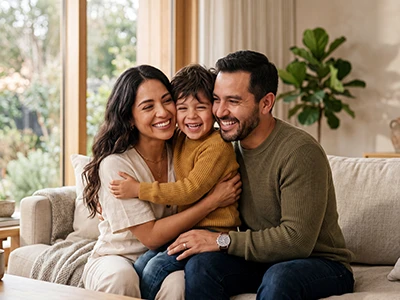 Familia feliz planificando el futuro educativo