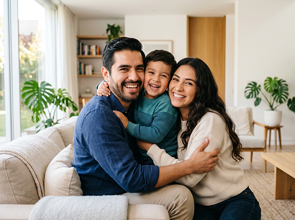 Familia feliz planificando el futuro educativo