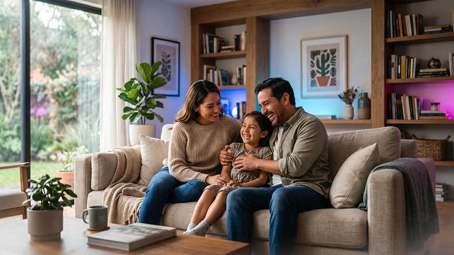 Familia en sofá